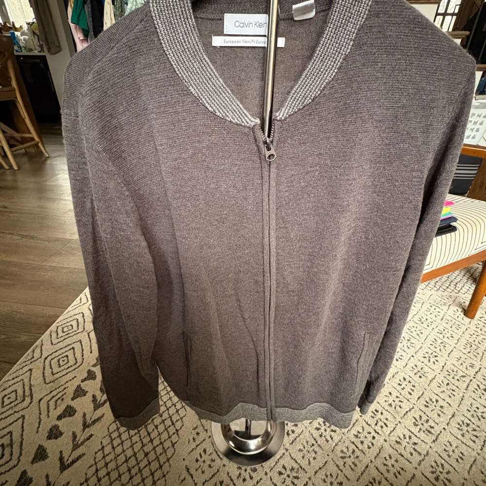 Calvin Klein Men's Charcoal Zip-Up Sweater